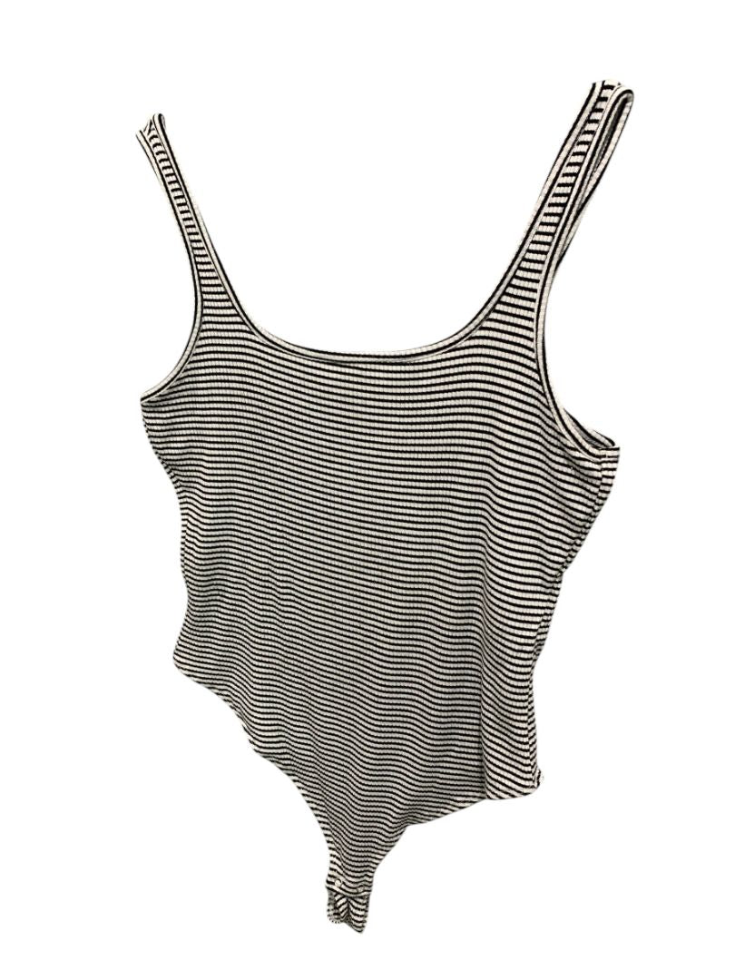 Large Garage Ribbed Knit Bodysuit Black White Sleeveless Stripe Snap Closure