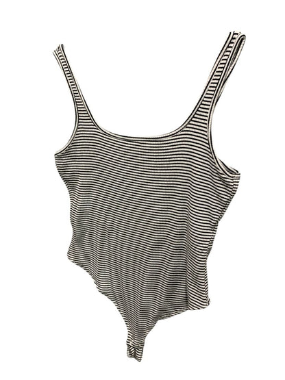 Large Garage Ribbed Knit Bodysuit Black White Sleeveless Stripe Snap Closure