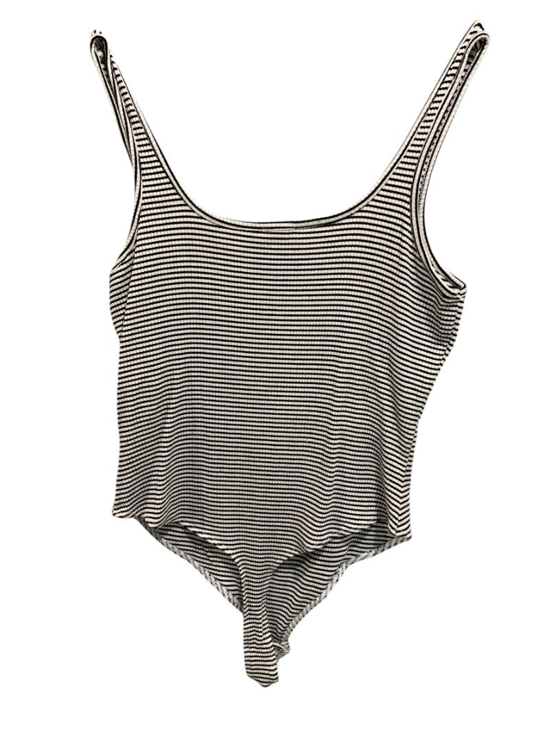 Large Garage Ribbed Knit Bodysuit Black White Sleeveless Stripe Snap Closure