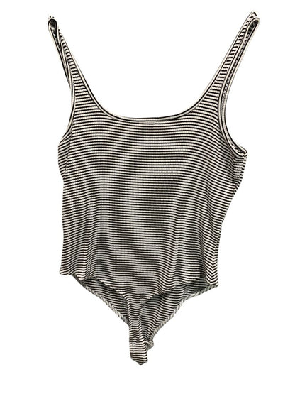 Large Garage Ribbed Knit Bodysuit Black White Sleeveless Stripe Snap Closure