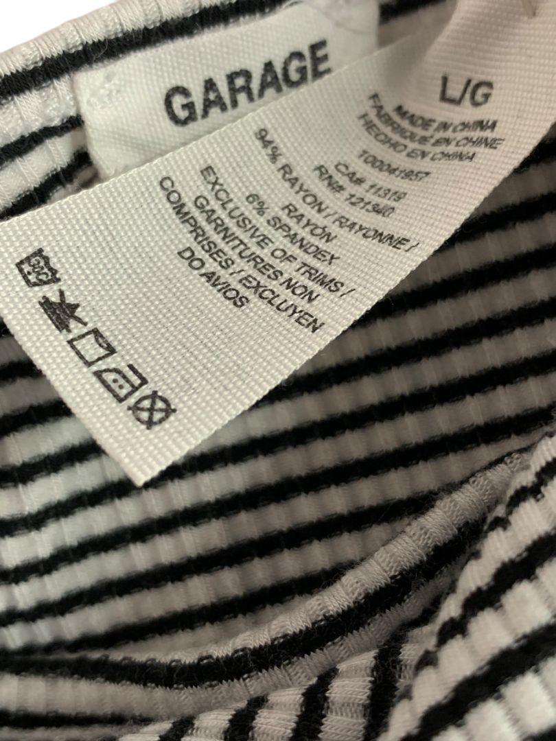 Large Garage Ribbed Knit Bodysuit Black White Sleeveless Stripe Snap Closure