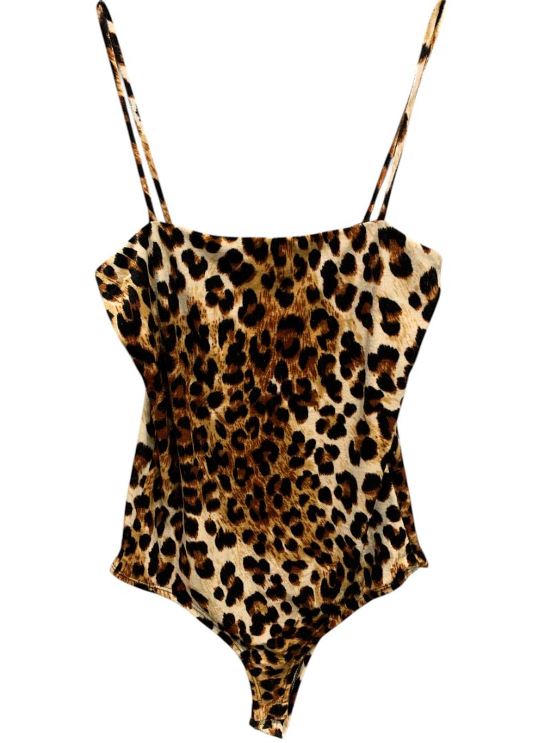 Medium Fashion Nova Leopard Print Velour Body Suit Spaghetti Strap