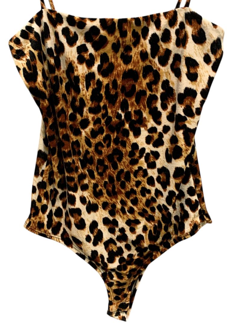 Medium Fashion Nova Leopard Print Velour Body Suit Spaghetti Strap