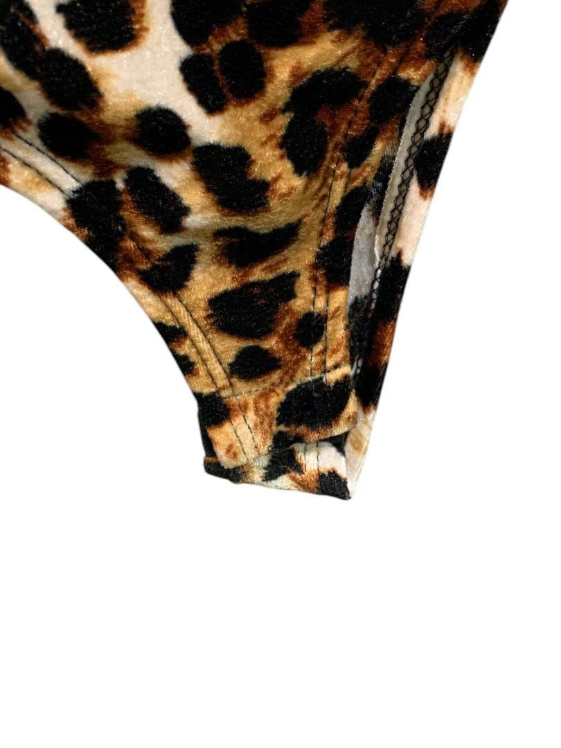 Medium Fashion Nova Leopard Print Velour Body Suit Spaghetti Strap