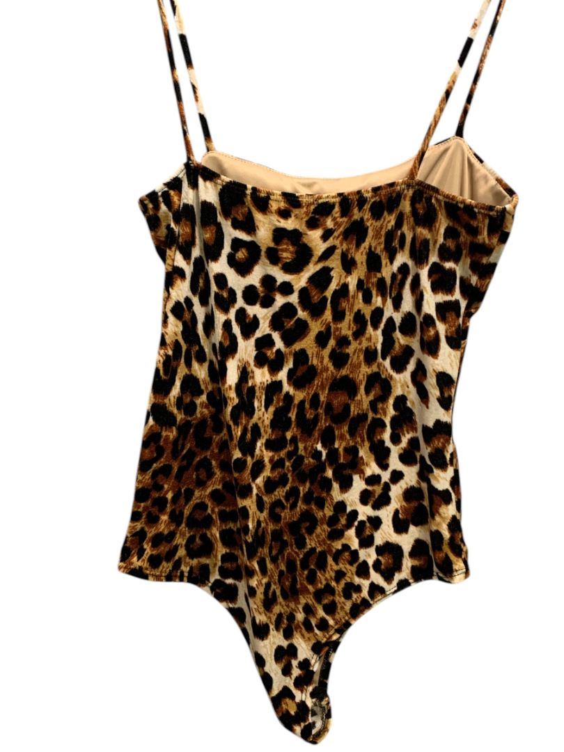 Medium Fashion Nova Leopard Print Velour Body Suit Spaghetti Strap
