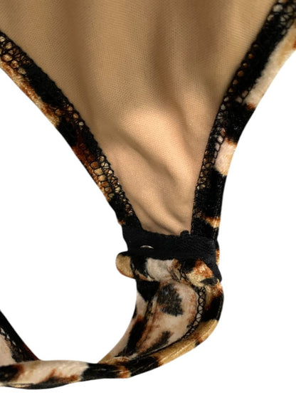 Medium Fashion Nova Leopard Print Velour Body Suit Spaghetti Strap