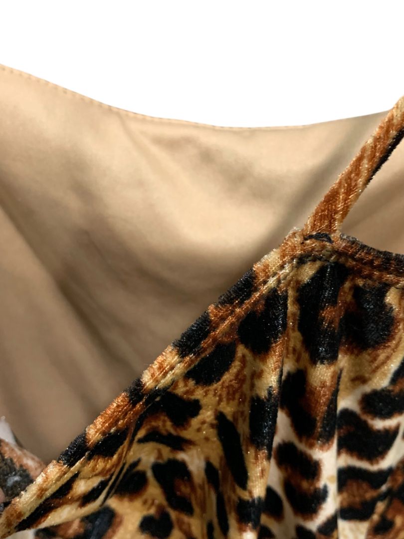 Medium Fashion Nova Leopard Print Velour Body Suit Spaghetti Strap