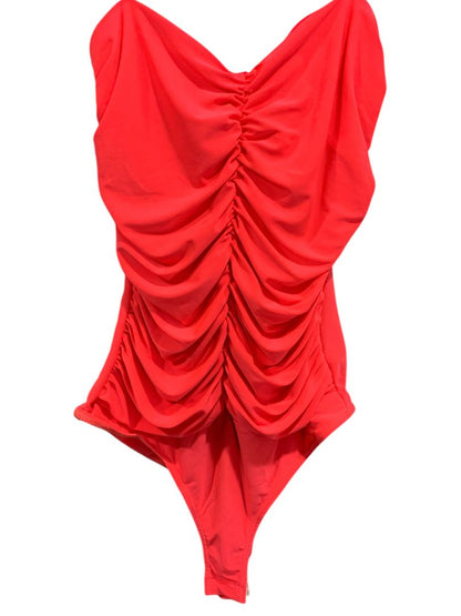 Medium Fashion Nova New Neon Pink Camila Ruched Bodysuit Tie Back
