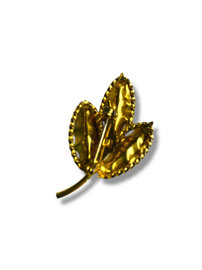 Vintage Goldtone Brooch Pin Holly Leaves Sprig 2.6"
