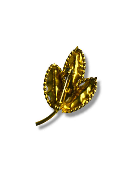 Vintage Goldtone Brooch Pin Holly Leaves Sprig 2.6"
