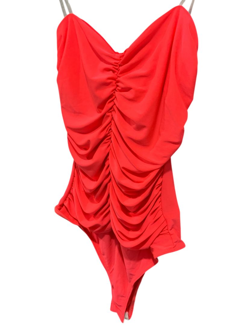 Medium Fashion Nova New Neon Pink Camila Ruched Bodysuit Tie Back