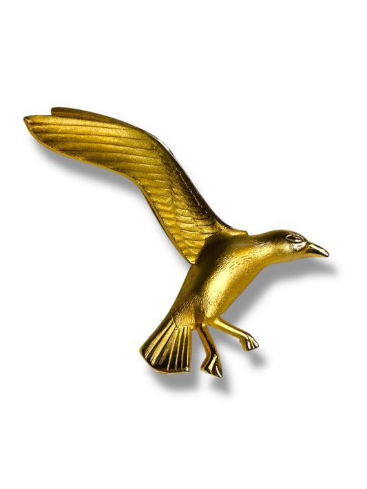 1980s Signed Giovanni Brushed Goldtone Seagull Brooch Pin 2.25"