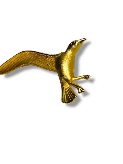 1980s Signed Giovanni Brushed Goldtone Seagull Brooch Pin 2.25"