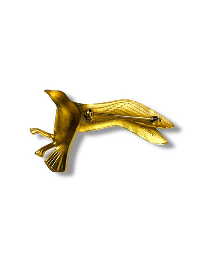 1980s Signed Giovanni Brushed Goldtone Seagull Brooch Pin 2.25"
