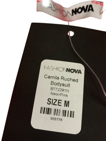 Medium Fashion Nova New Neon Pink Camila Ruched Bodysuit Tie Back