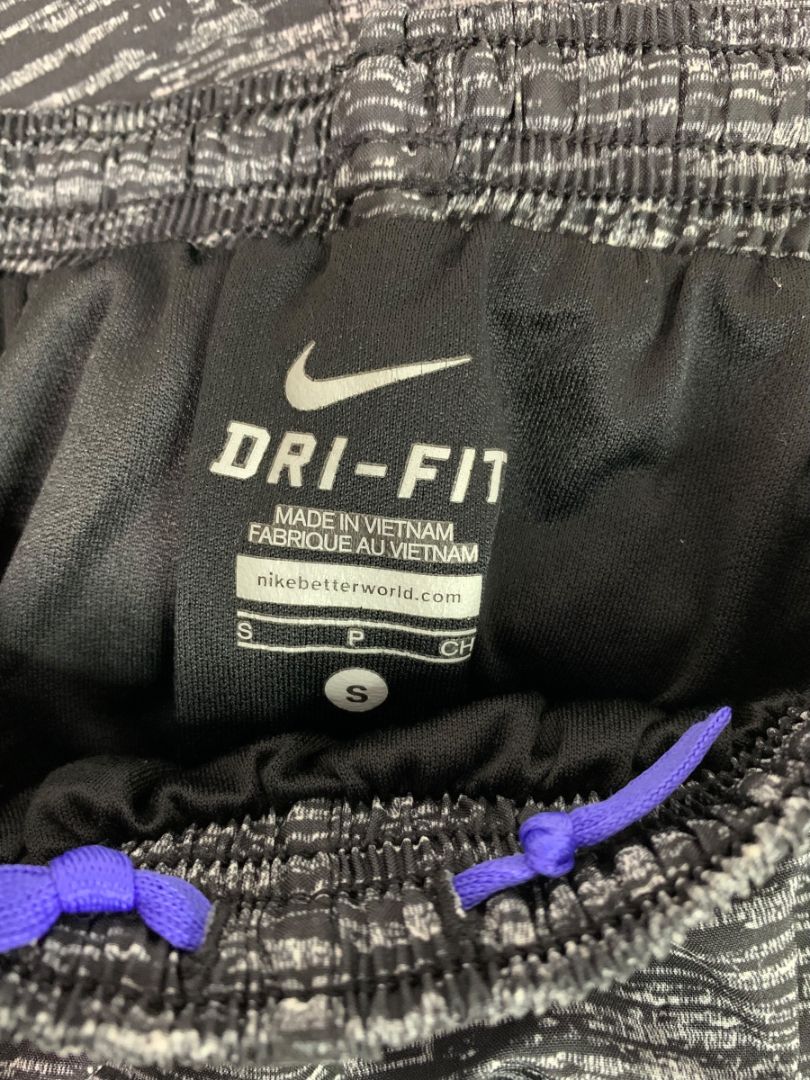 Small Nike Dri-Fit Womens Black Space Dye Purple Trim Running Shorts