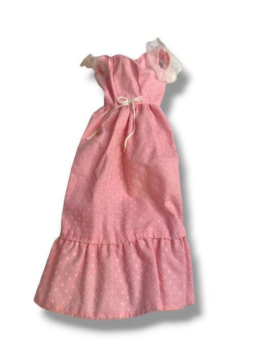 1974 Barbie Mattel Sweet 16 Pink Swiss Dot Dress Long