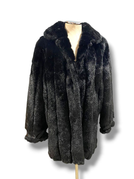 Medium Dennis Basso Womens Faux Fur Black Jacket Hook Closure