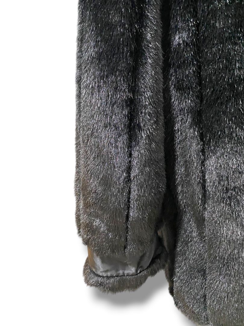 Medium Dennis Basso Womens Faux Fur Black Jacket Hook Closure