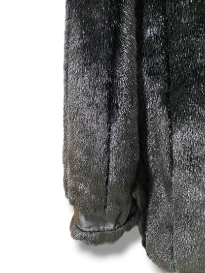 Medium Dennis Basso Womens Faux Fur Black Jacket Hook Closure