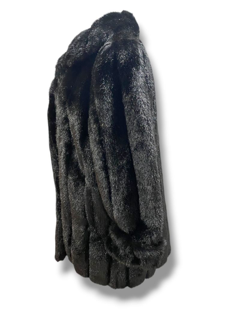 Medium Dennis Basso Womens Faux Fur Black Jacket Hook Closure