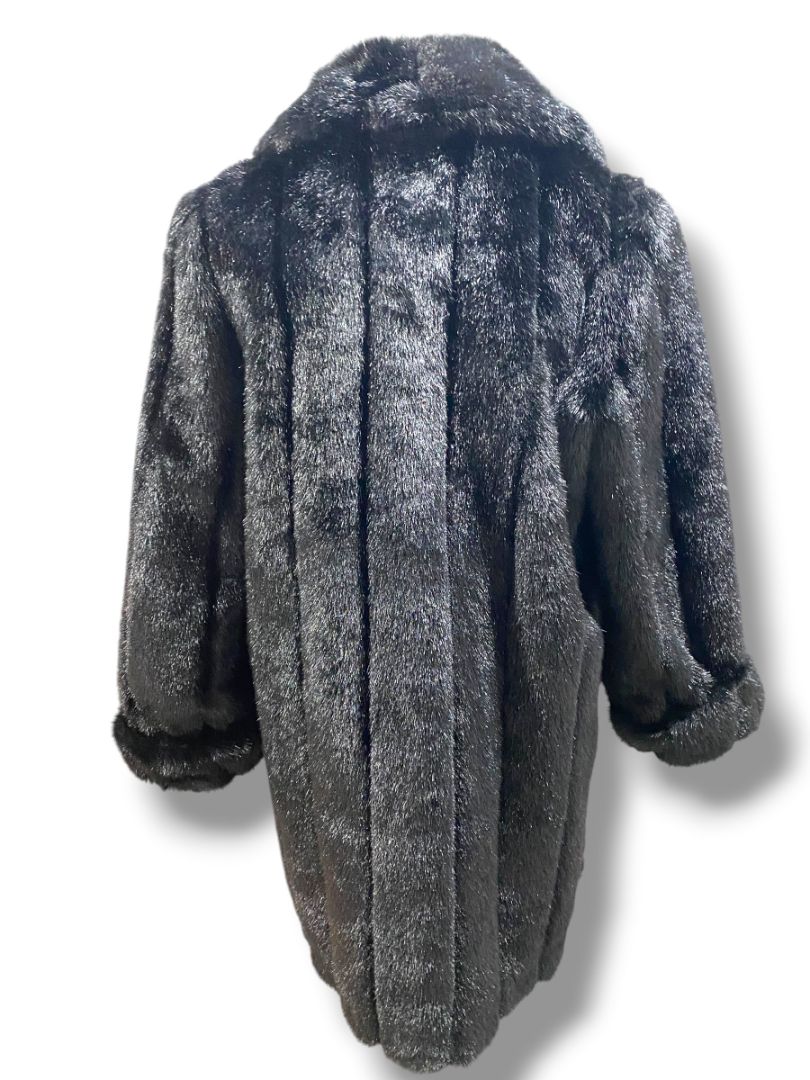 Medium Dennis Basso Womens Faux Fur Black Jacket Hook Closure
