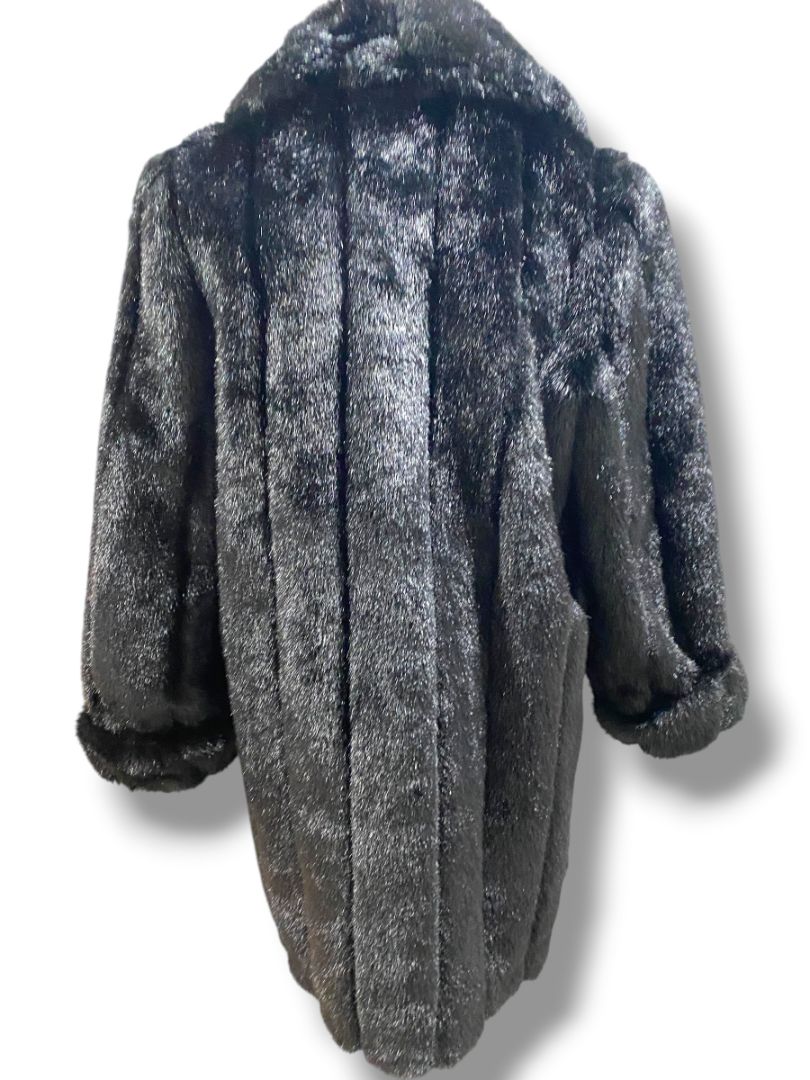 Medium Dennis Basso Womens Faux Fur Black Jacket Hook Closure