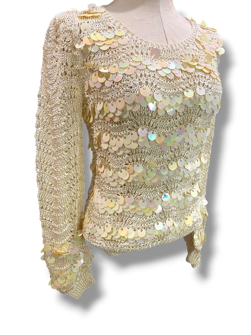 Medium Glory 3 by Gloria Furman Womens Vintage Palette Sequin Cream Sweater