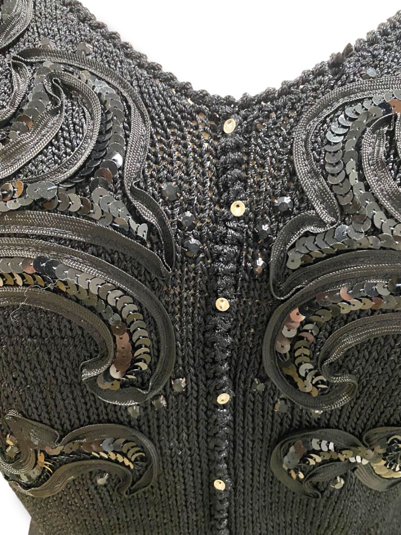 Small Medium Delaware Street Vintage Knit Angora Shoulder Embellished Dress