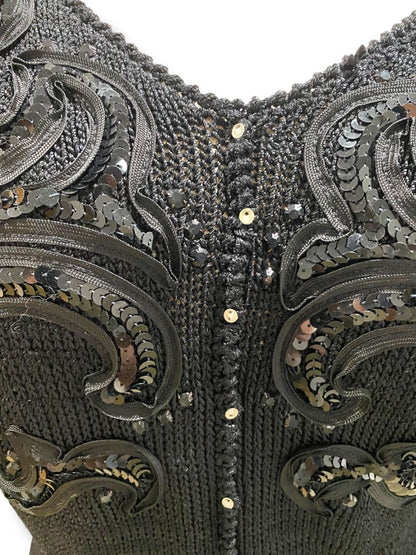 Small Medium Delaware Street Vintage Knit Angora Shoulder Embellished Dress