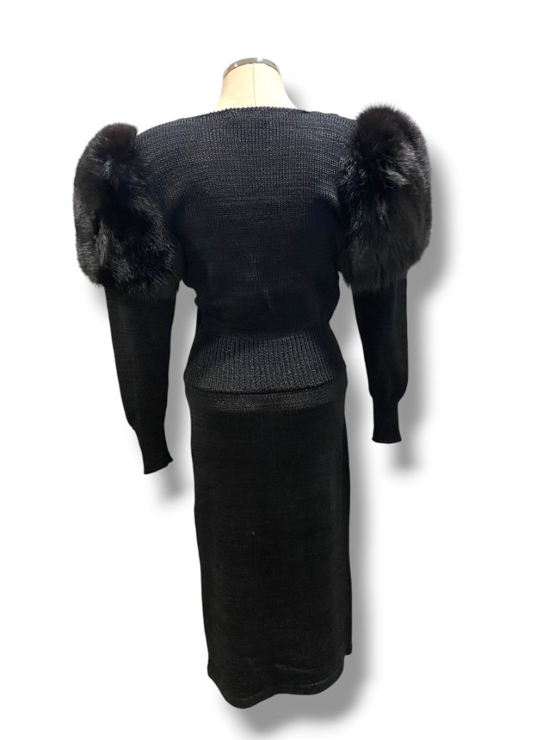 Small Medium Delaware Street Vintage Knit Angora Shoulder Embellished Dress