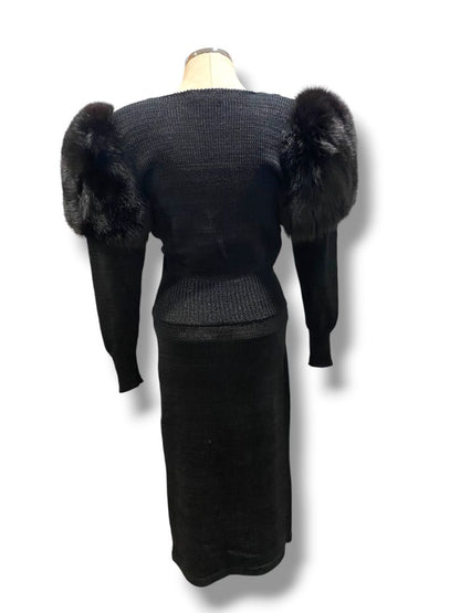 Small Medium Delaware Street Vintage Knit Angora Shoulder Embellished Dress