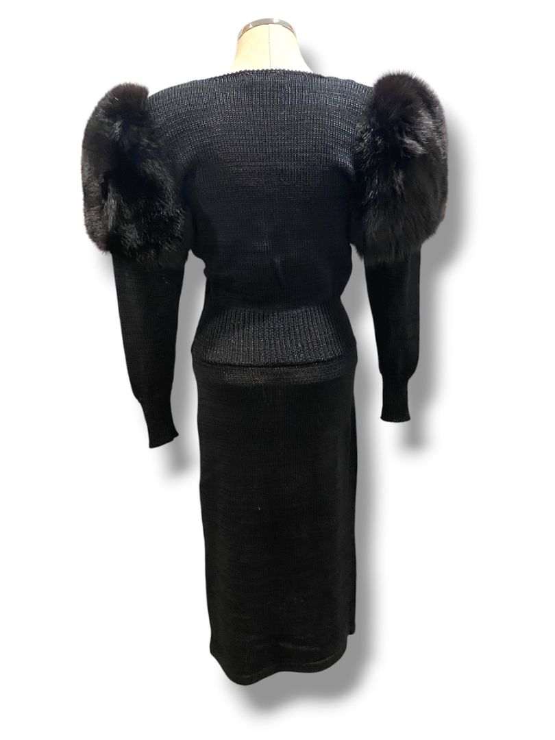 Small Medium Delaware Street Vintage Knit Angora Shoulder Embellished Dress