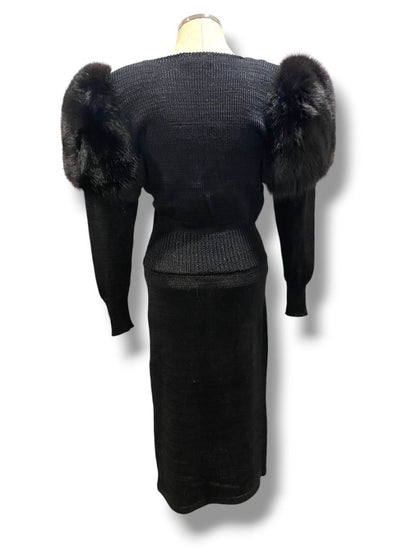 Small Medium Delaware Street Vintage Knit Angora Shoulder Embellished Dress