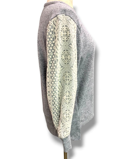 Medium FN by Flora Nikrooz Womens 2 Piece Gray Sweater Knit Lounge Wear Lace Trim Joggers