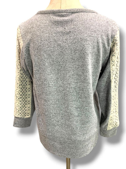 Medium FN by Flora Nikrooz Womens 2 Piece Gray Sweater Knit Lounge Wear Lace Trim Joggers