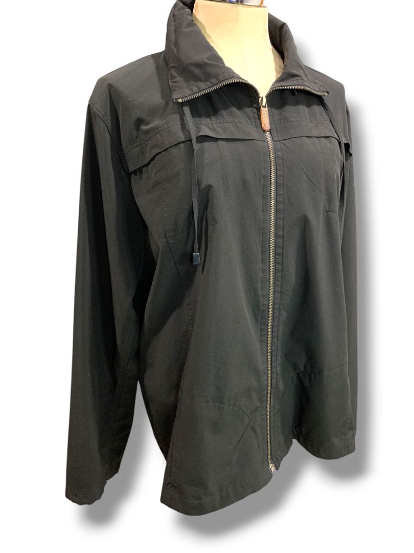 Size XL Zenergy by Chicos Womens Black Zip Up Jacket Hidden Zip Out Hood