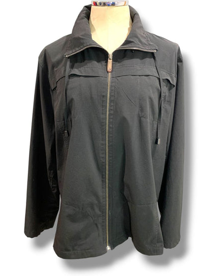 Size XL Zenergy by Chicos Womens Black Zip Up Jacket Hidden Zip Out Hood