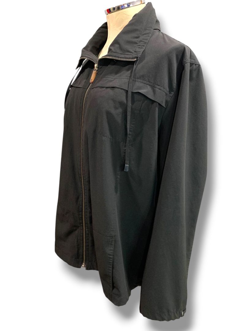 Size XL Zenergy by Chicos Womens Black Zip Up Jacket Hidden Zip Out Hood