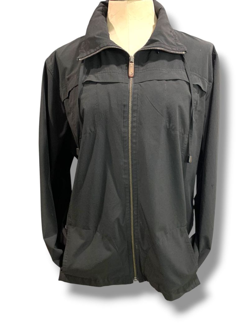 Size XL Zenergy by Chicos Womens Black Zip Up Jacket Hidden Zip Out Hood