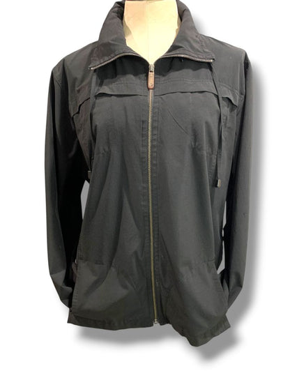Size XL Zenergy by Chicos Womens Black Zip Up Jacket Hidden Zip Out Hood