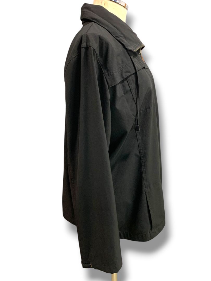 Size XL Zenergy by Chicos Womens Black Zip Up Jacket Hidden Zip Out Hood
