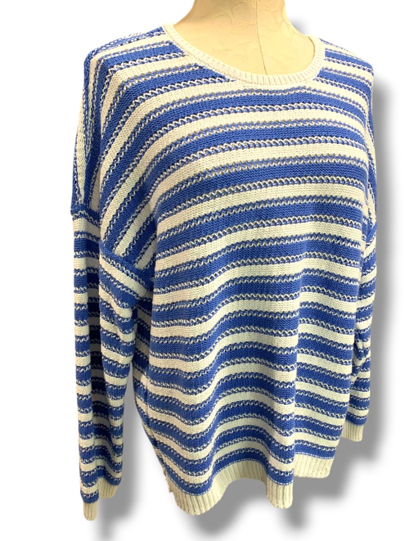 Size XXL Joseph A Womens Blue White Stripe Sweater Cotton Blend