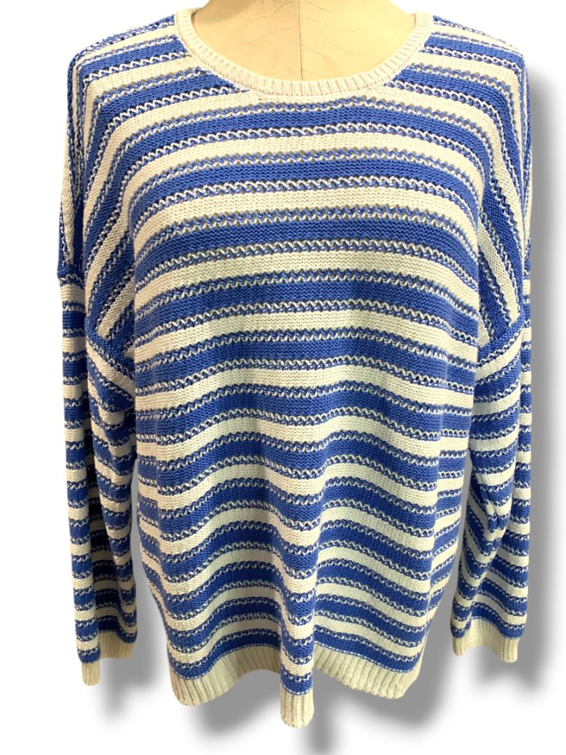Size XXL Joseph A Womens Blue White Stripe Sweater Cotton Blend