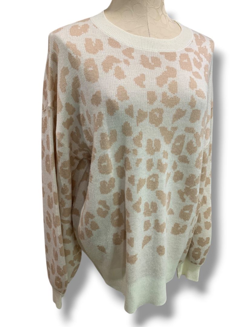 Size XL Alredine Womens Animal Print Sweater Tan Ivory