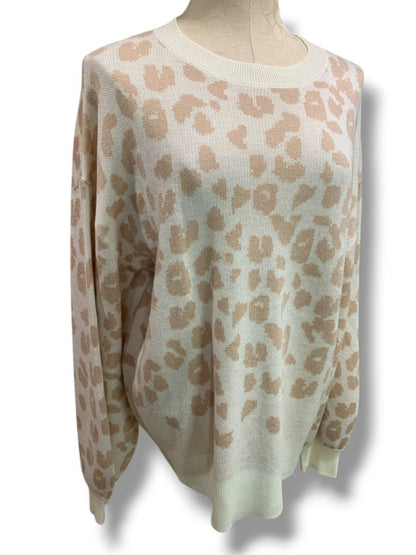 Size XL Alredine Womens Animal Print Sweater Tan Ivory