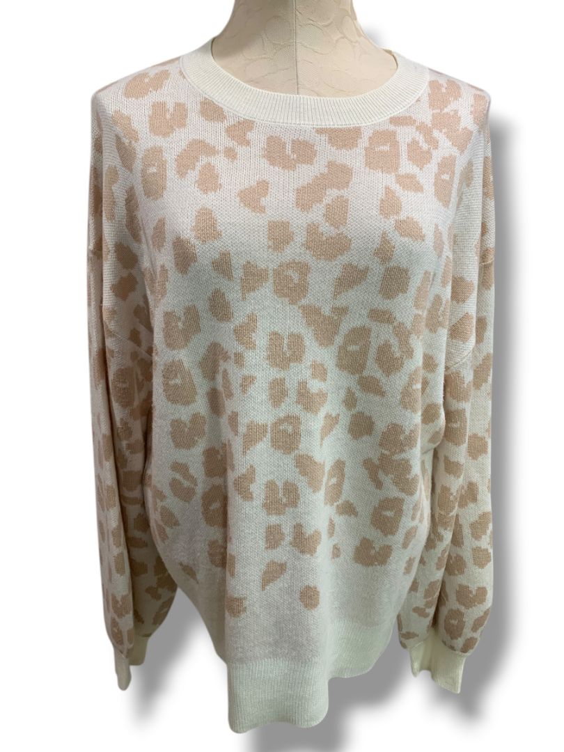 Size XL Alredine Womens Animal Print Sweater Tan Ivory