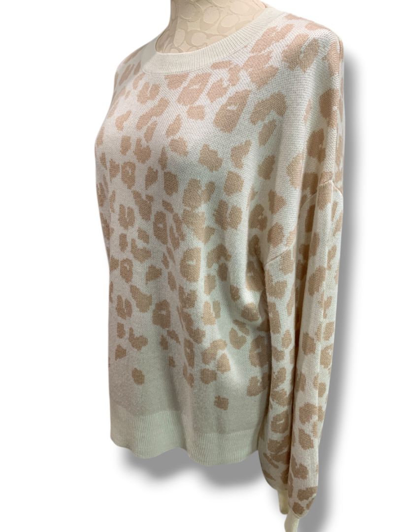 Size XL Alredine Womens Animal Print Sweater Tan Ivory