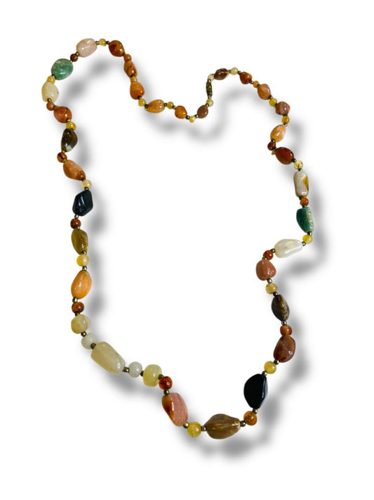 Vintage Mixed Stone Necklace Goldtone Spacers 36" Barrel Clasp