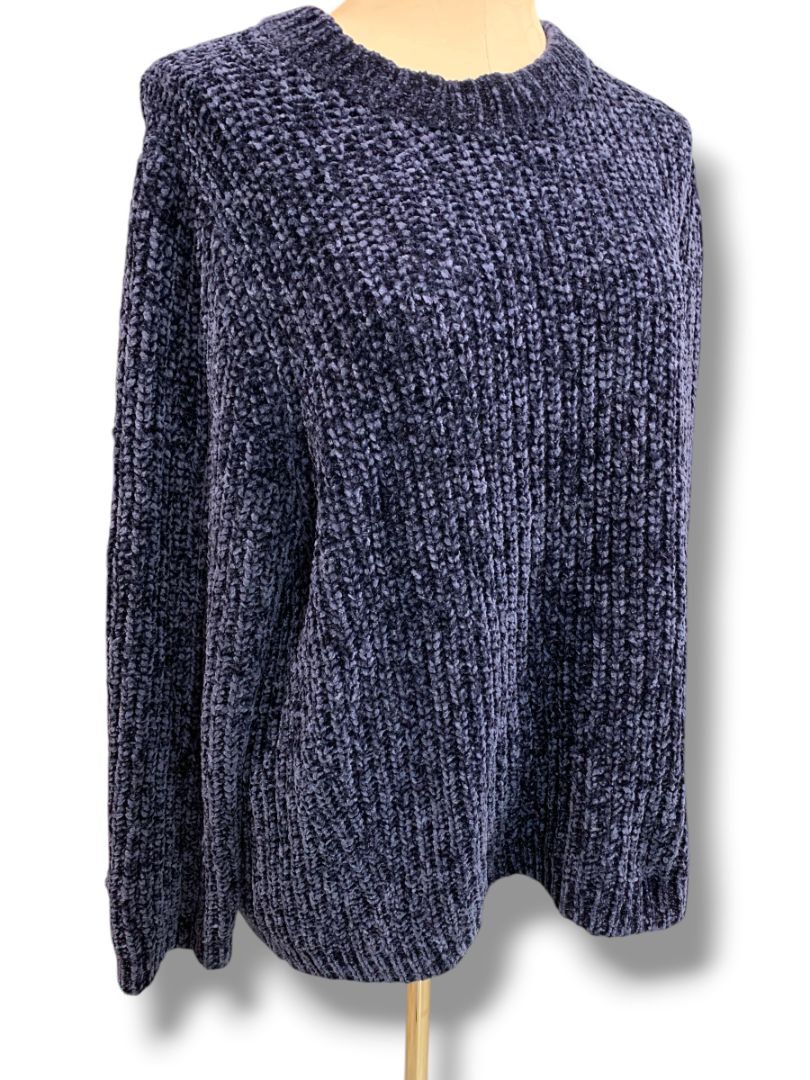Size XL Talbots Womens Chenille Navy Blue Sweater Soft Chunky Knit